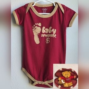 NWT Old Varsity Brand - Florida State Baby Seminole Onies, Sz 3-6M & Plush Toy